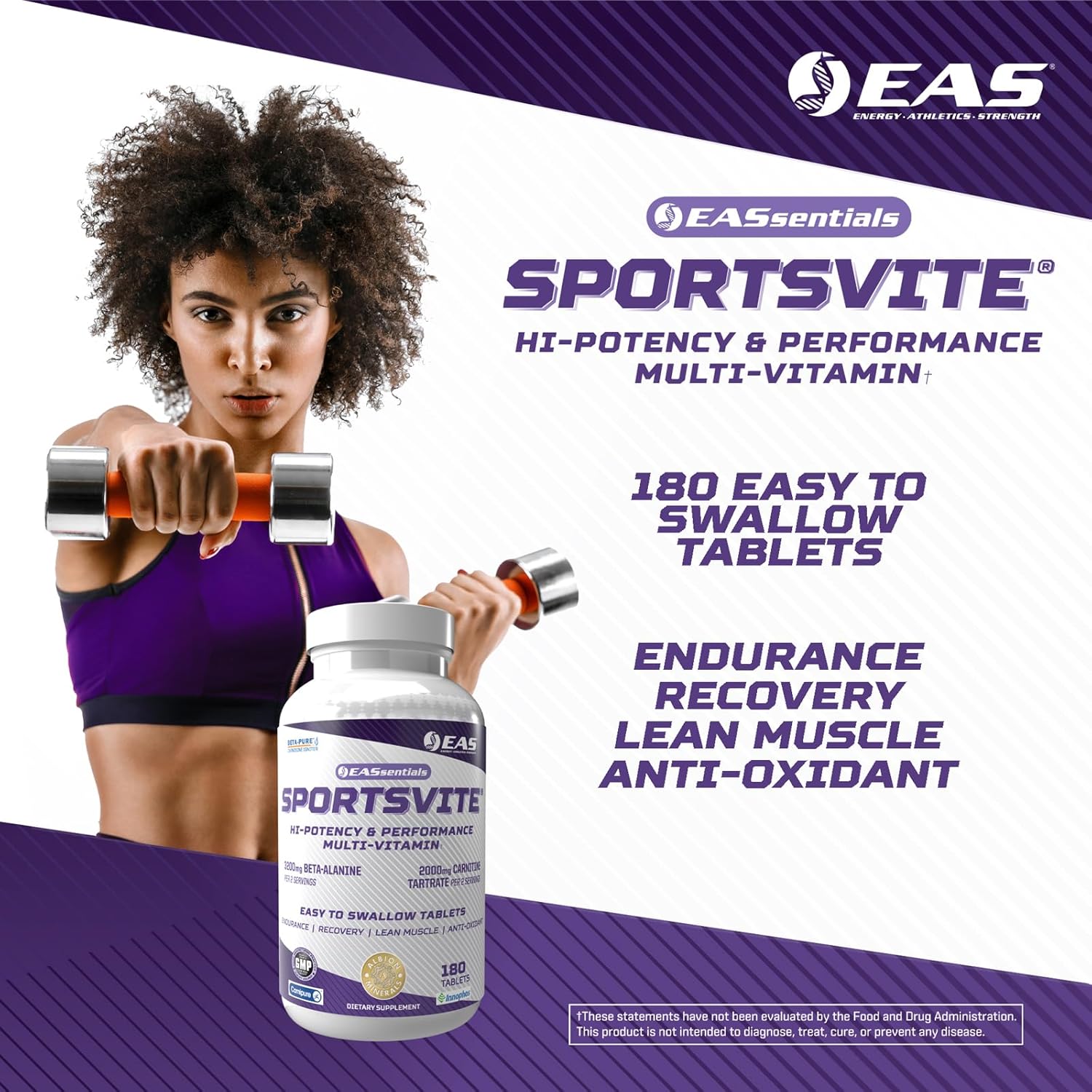 High Potency Multivitamin for Athletes with Vitamin & Mineral Nutrient Blend - 180 Tablets | EAS SportsVite - 2300mg Beta Alanine, 2000mg Carnitine Tartrate