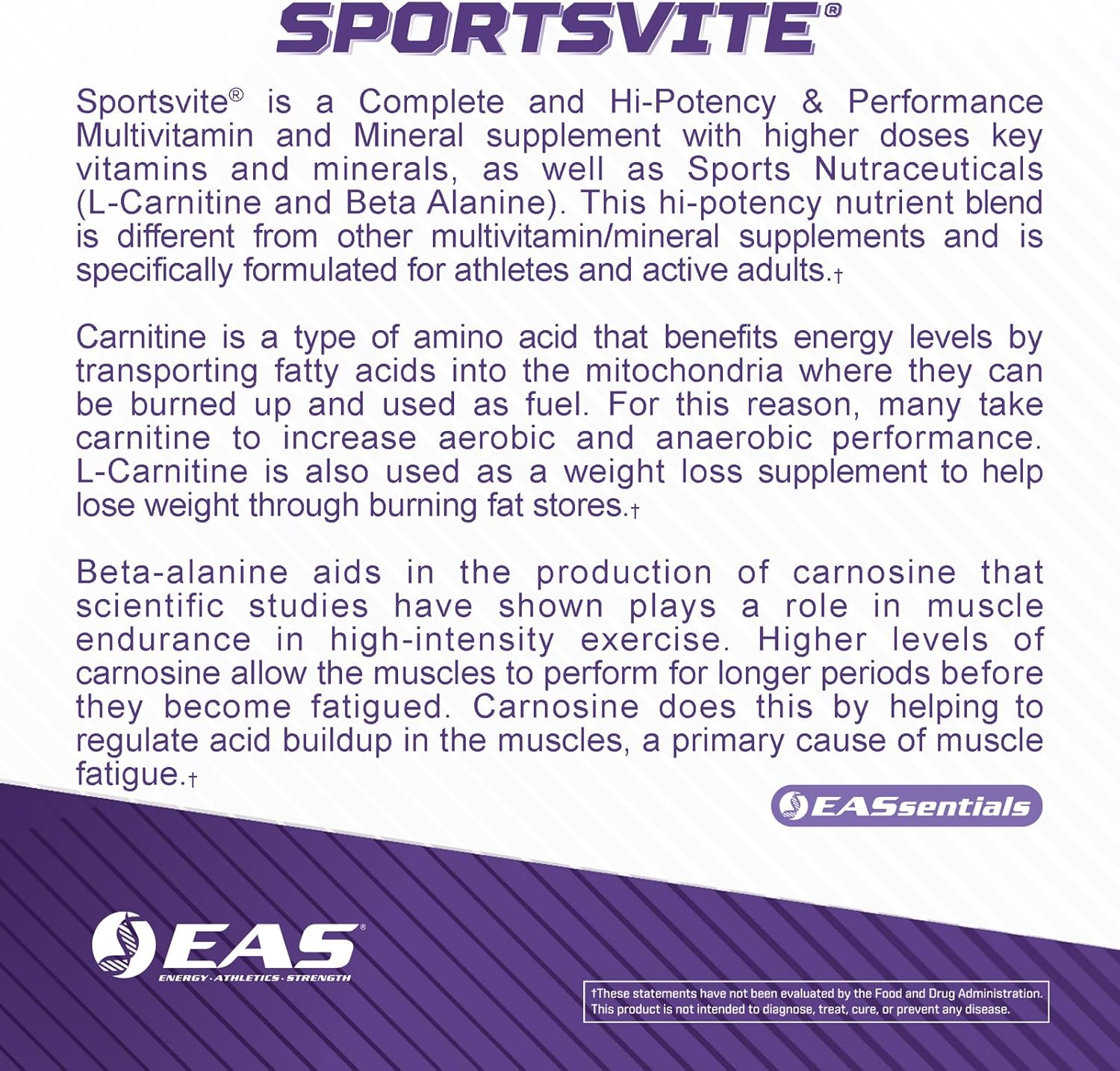High Potency Multivitamin for Athletes with Vitamin & Mineral Nutrient Blend - 180 Tablets | EAS SportsVite - 2300mg Beta Alanine, 2000mg Carnitine Tartrate