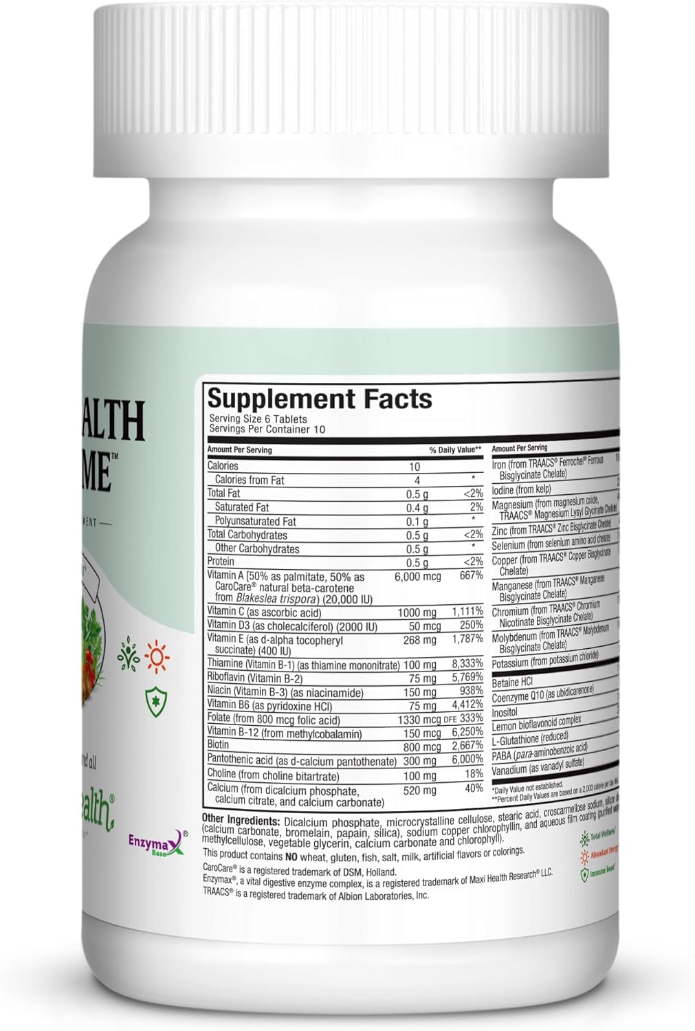 High Potency Multivitamin & Mineral Supplement for Immune Support & Antioxidant Defense - Includes Vitamin A, C, D, E, B12, B6, Biotin, Selenium, Zinc, Inositol - Maxi Health Supreme Formula