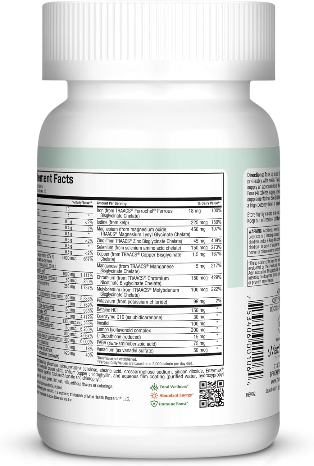 High Potency Multivitamin & Mineral Supplement for Immune Support & Antioxidant Defense - Includes Vitamin A, C, D, E, B12, B6, Biotin, Selenium, Zinc, Inositol - Maxi Health Supreme Formula