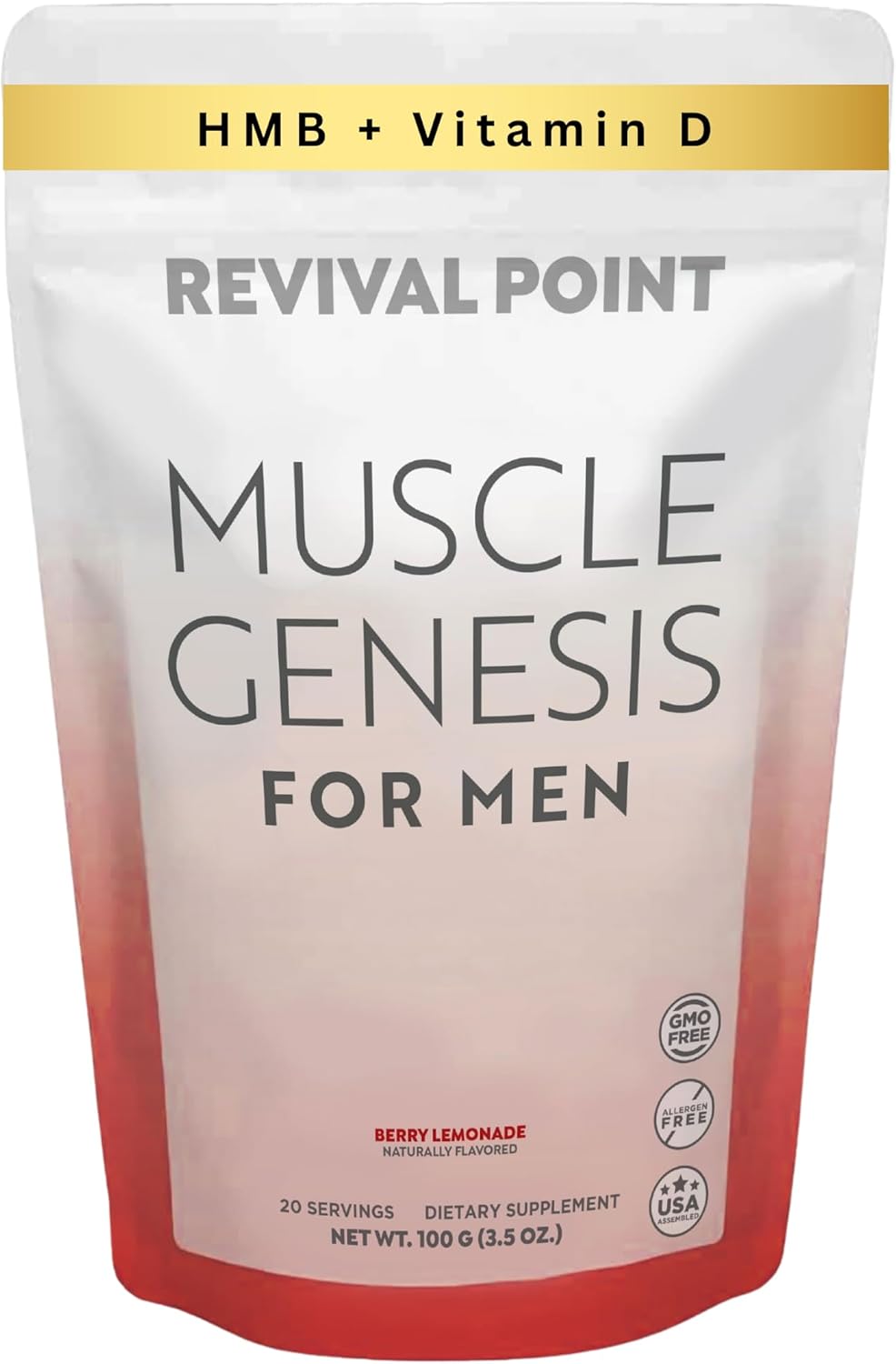 High-Potency Muscle Genesis HMB and Vitamin D3 Supplement - Supports Recovery, Lean Muscle Mass, and Healthy Aging in Men - 5000mg Per Serving