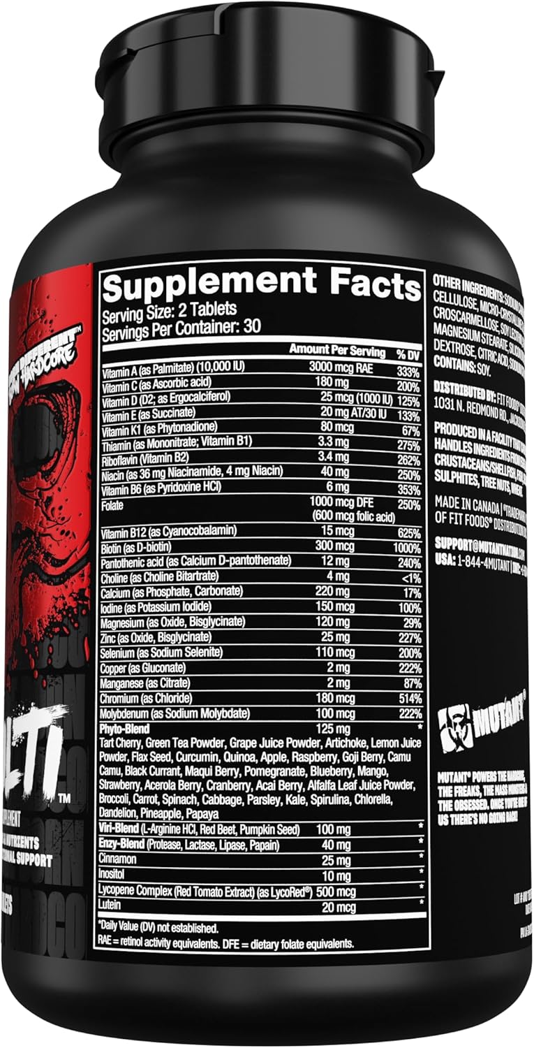 High Potency Mutant Multi Vitamins for Heavy Lifting - 60 Tablets with 75+ Ingredients