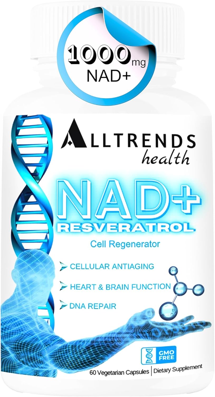High Potency NAD Supplement with Resveratrol, TMG, and Vitamins for Cell Regeneration, Heart & Brain Function - 60 Capsules
