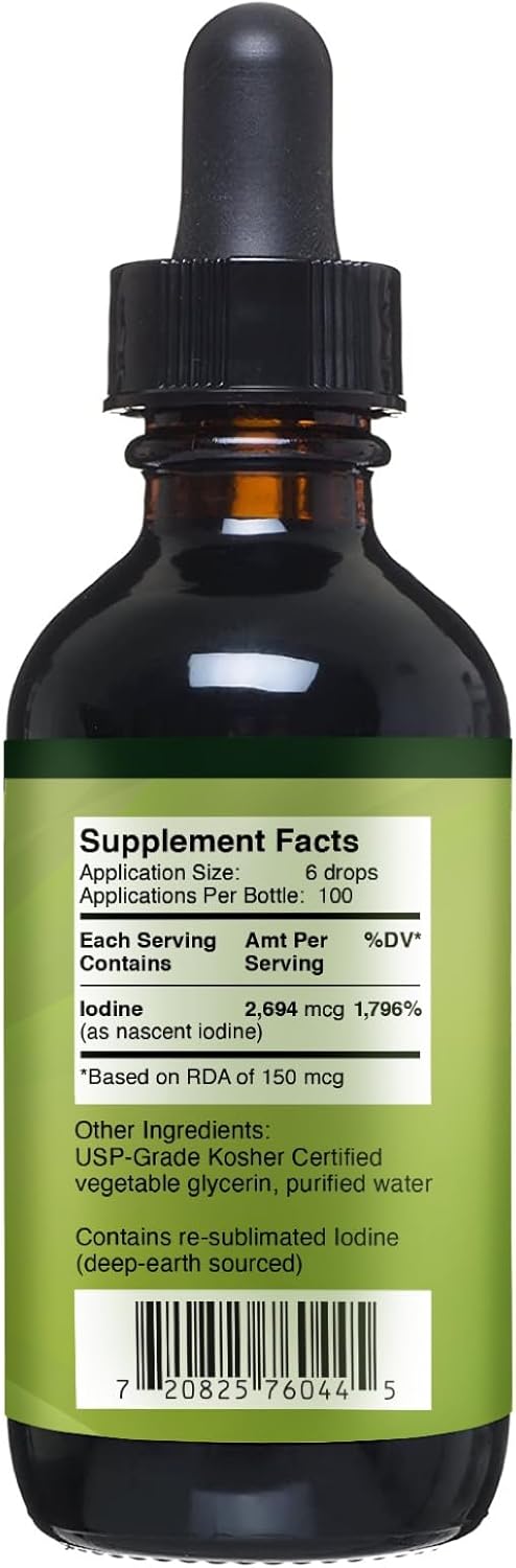 High Potency Nascent Iodine Liquid Drops for Thyroid Support and Metabolism Boost - Non-GMO Gluten-Free Formula to Improve Skin, Hair Loss, and Iodine Levels