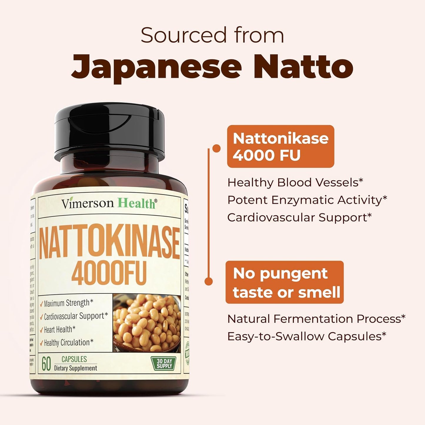 High Potency Nattokinase 4000 FU Supplement for Heart Health & Circulation - Japanese Superfood Enzymes - 60 Capsules - 30-Day Supply - Men & Women's Health Support