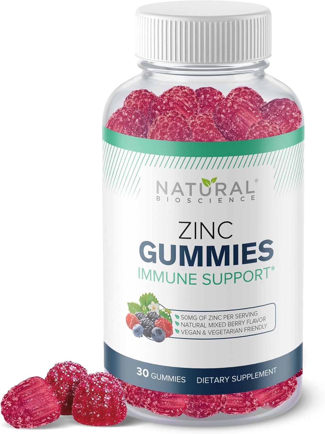 High Potency Natural BioScience Zinc Gummies 50mg - Immune Support and Skin Health Supplement for Adults - Chewable Zinc Citrate Gummies - Vegan and Gluten-Free - Antioxidant Daily Defense
