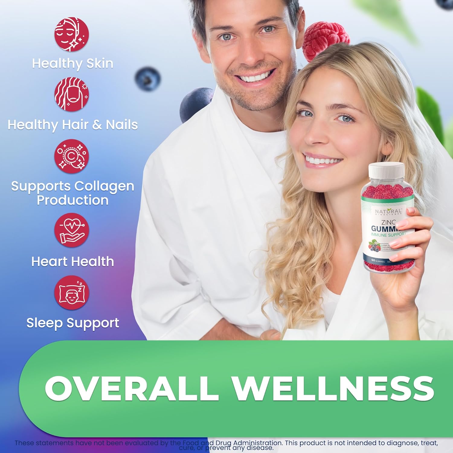 High Potency Natural BioScience Zinc Gummies 50mg - Immune Support and Skin Health Supplement for Adults - Chewable Zinc Citrate Gummies - Vegan and Gluten-Free - Antioxidant Daily Defense