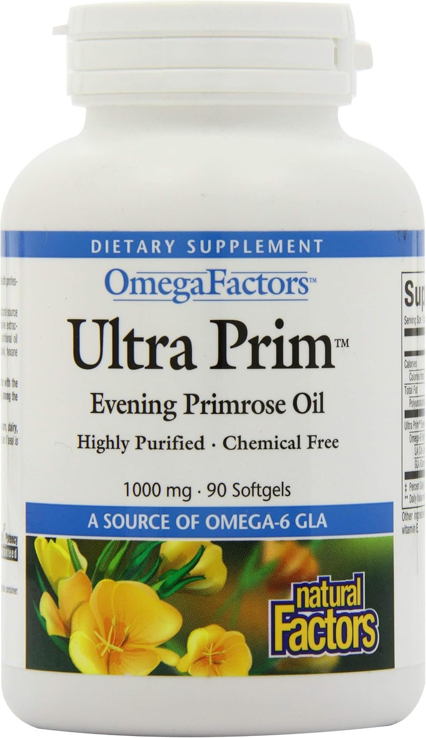 High Potency Natural Factors Evening Primrose Oil Softgels - 1000mg, 90 Count, Omega-6 GLA Supplement