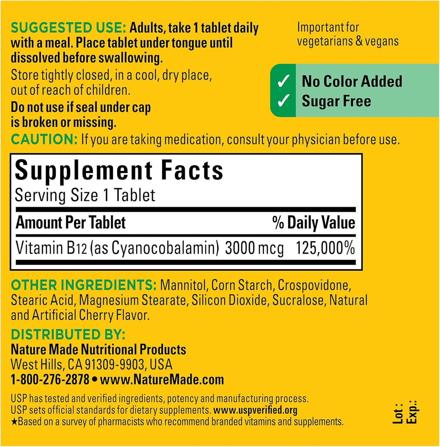 High Potency Nature Made Vitamin B12 3000 mcg Sublingual Tablets for Energy Metabolism, 40 Sugar-Free Fast Dissolve Tabs