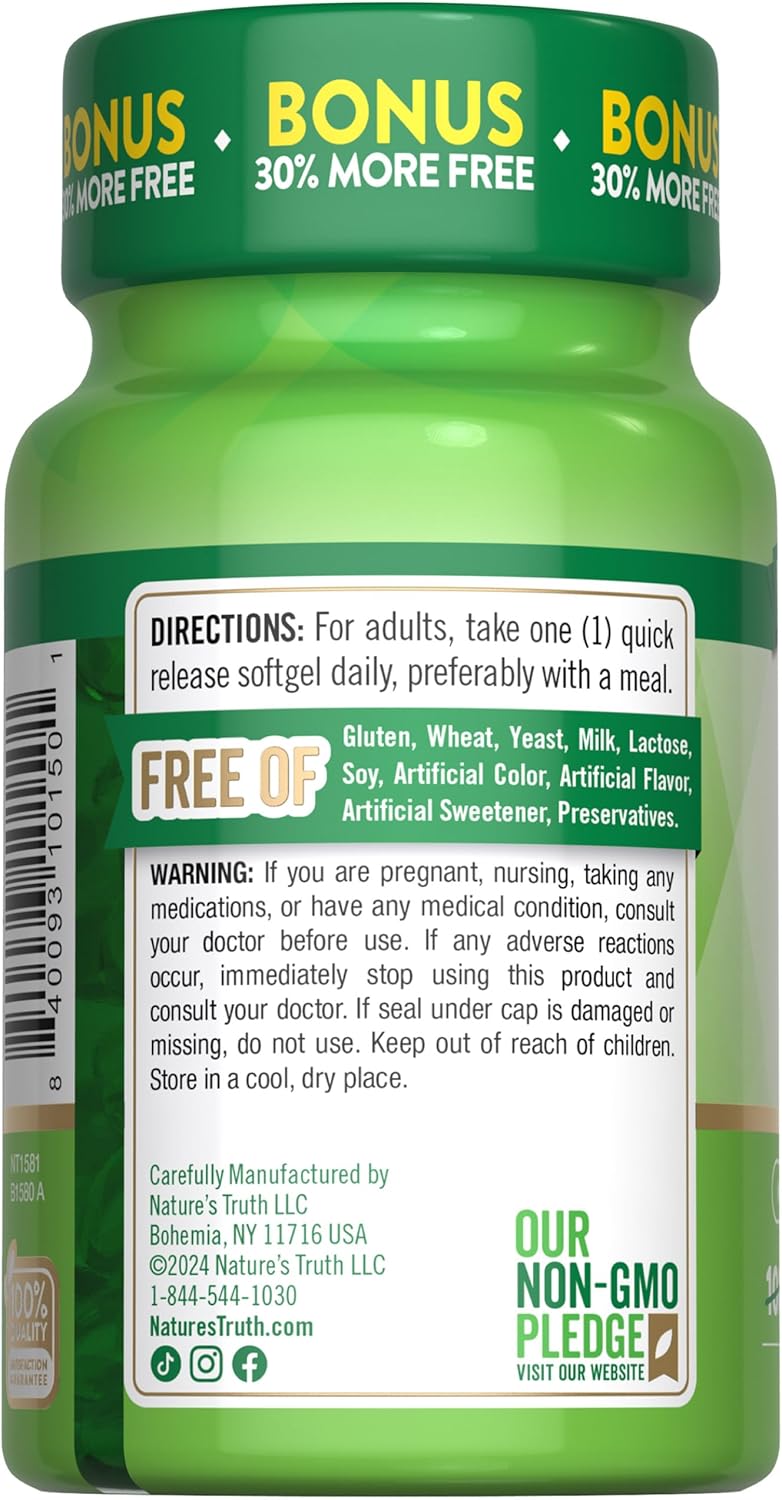 High Potency Nature's Truth Vitamin D3 Softgels - 1000 IU, 130 Count - Non-GMO & Gluten/Soy Free Supplement