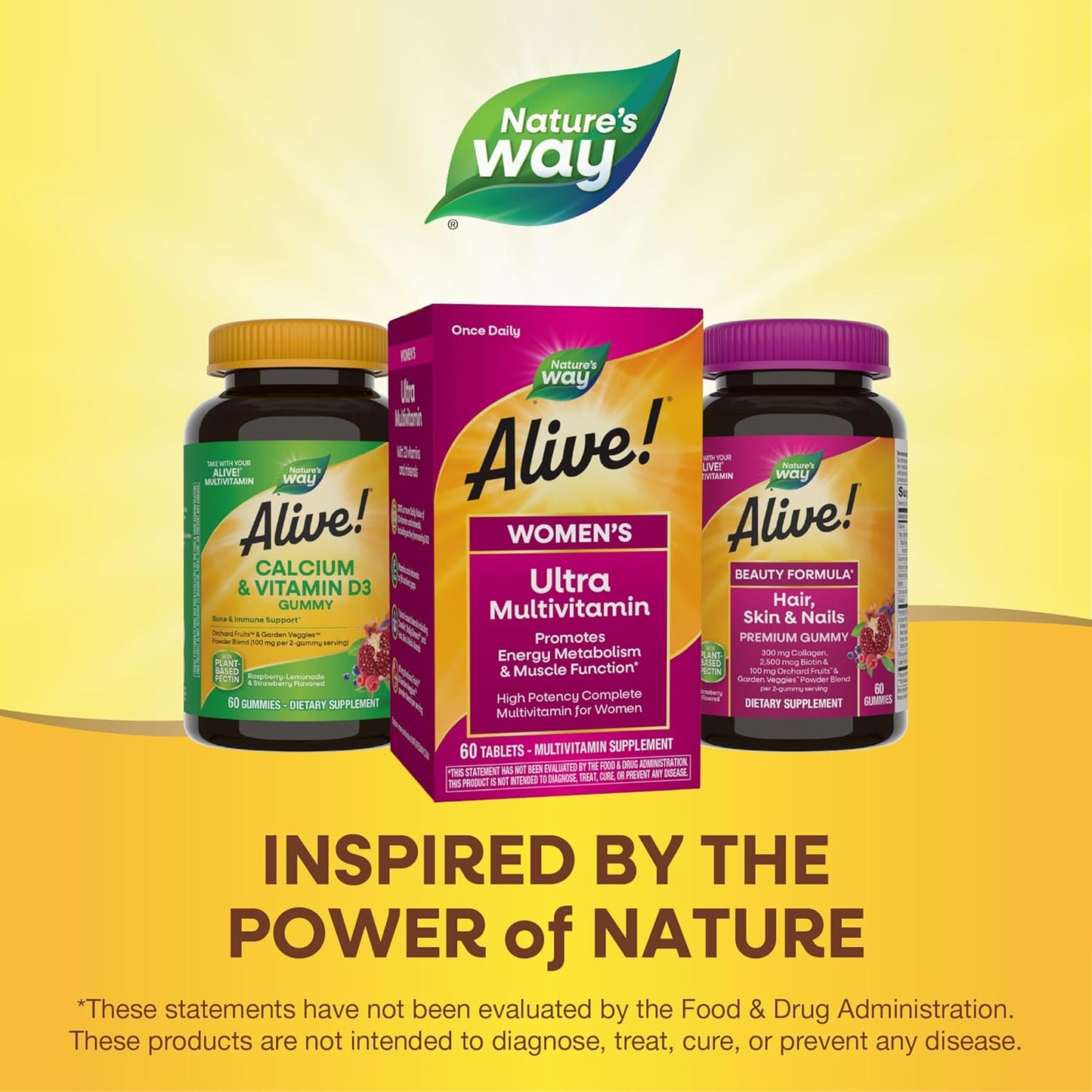 High Potency Nature's Way Alive! Women's Daily Ultra Multivitamin with Methylated B12 - 60 Tablets for Energy and Muscle Function