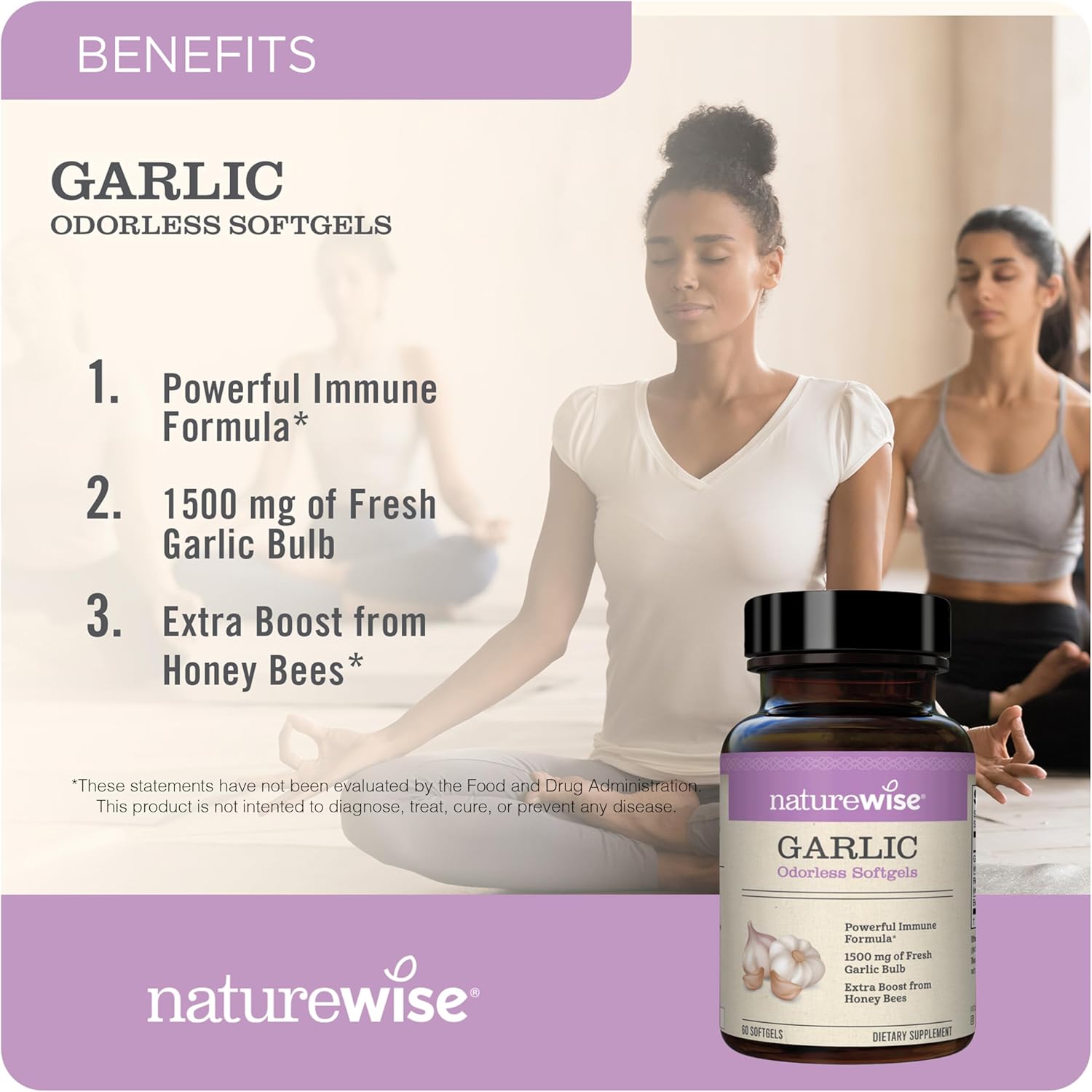 High Potency NatureWise Organic Flaxseed Oil Softgels for Teeth & Immune System Health - 1500mg Omega 3 ALA with Garlic Odorless Formula