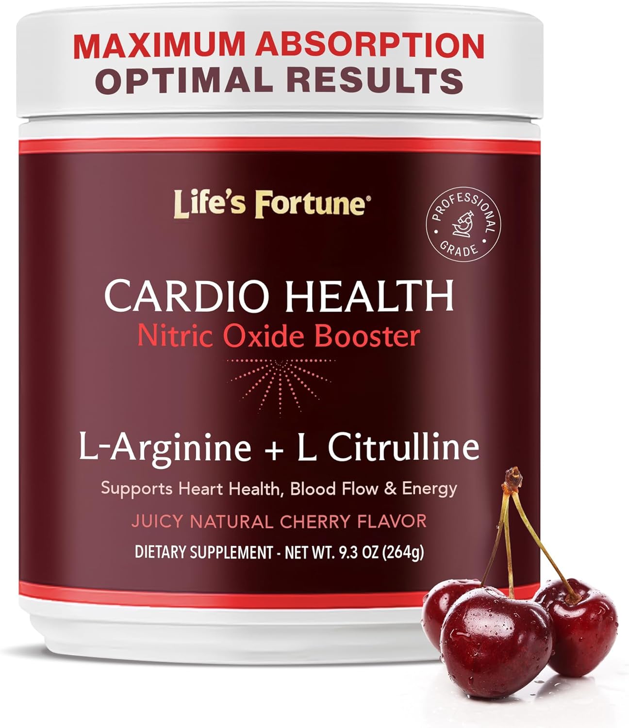 High Potency Nitric Oxide Supplement Powder with L Arginine and L Citrulline - Natural Cherry Flavor - 20 Servings