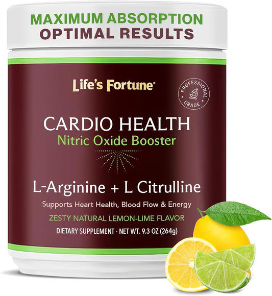 High Potency Nitric Oxide Supplement Powder with L Arginine and L Citrulline for Cardiovascular Health - Natural Lemon Lime Flavor - 258g