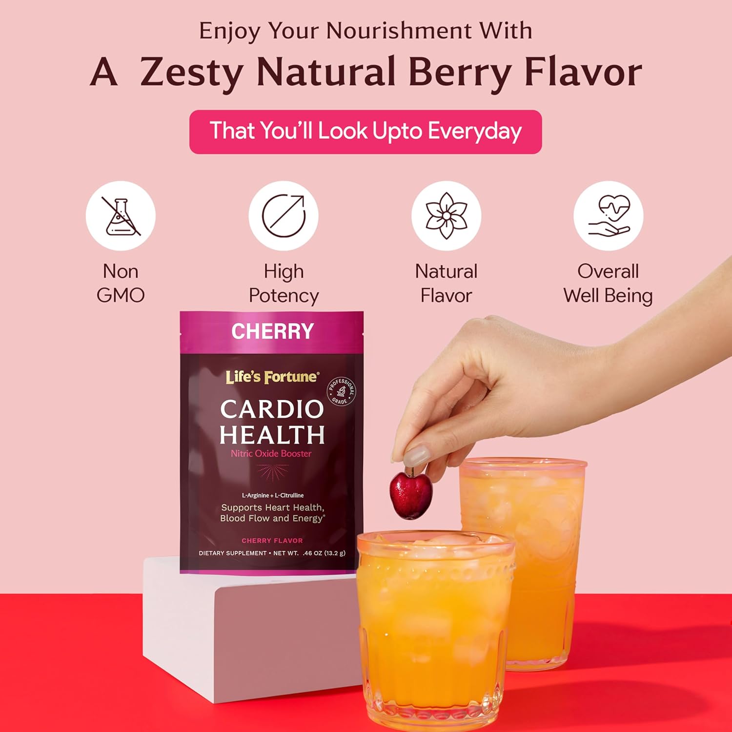 High Potency Nitric Oxide Supplement Powder with L Arginine & L Citrulline - Natural Cherry Flavor - 7 Servings, Single Pack