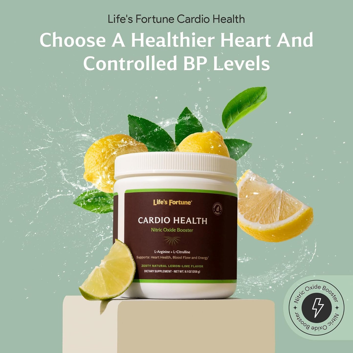 High Potency Nitric Oxide Supplement Powder with L Arginine and L Citrulline for Cardiovascular Health - Natural Lemon Lime Flavor - 258g