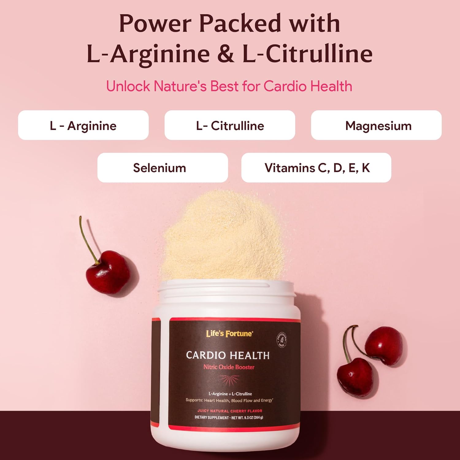 High Potency Nitric Oxide Supplement Powder with L Arginine and L Citrulline - Natural Cherry Flavor - 20 Servings