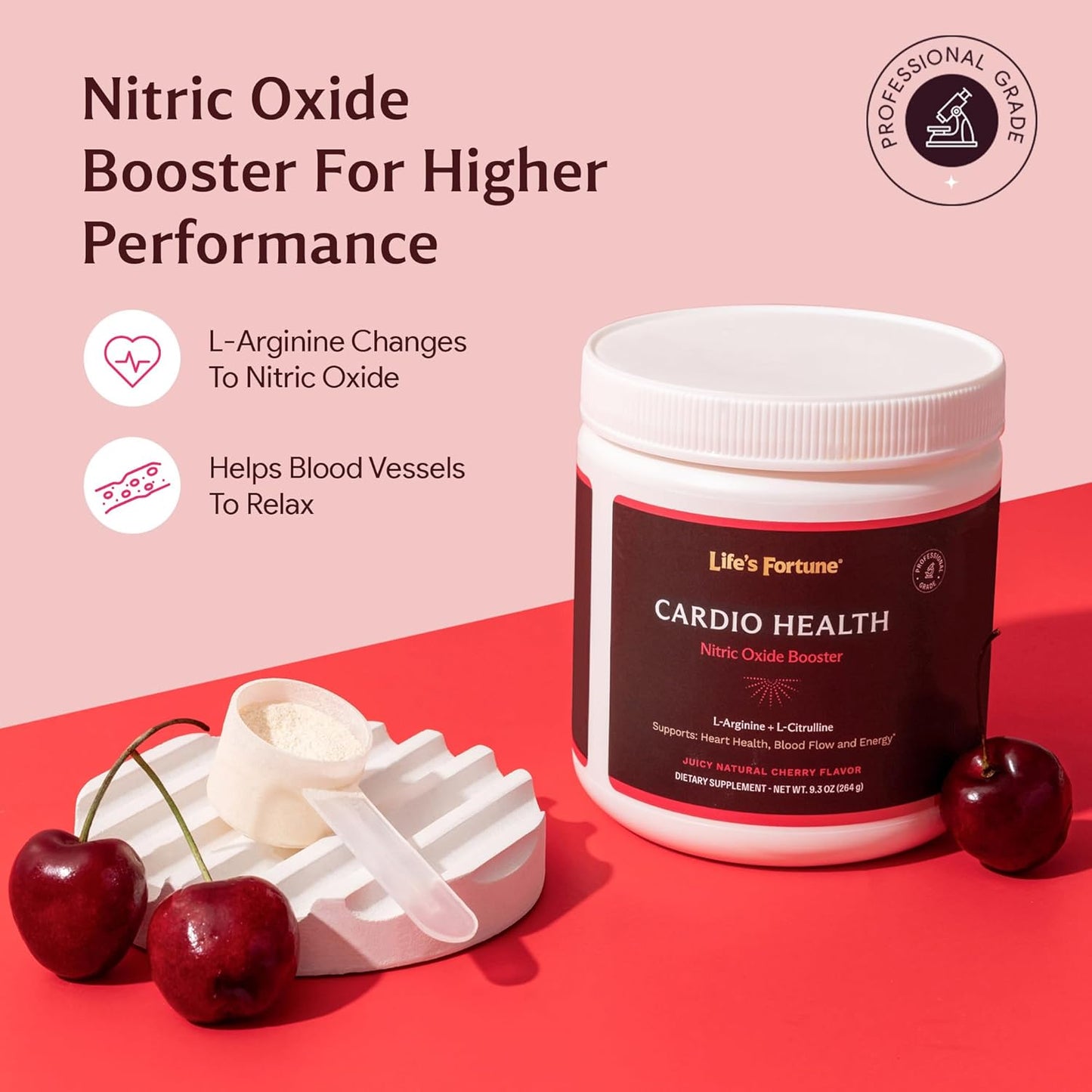 High Potency Nitric Oxide Supplement Powder with L Arginine and L Citrulline - Natural Cherry Flavor - 20 Servings