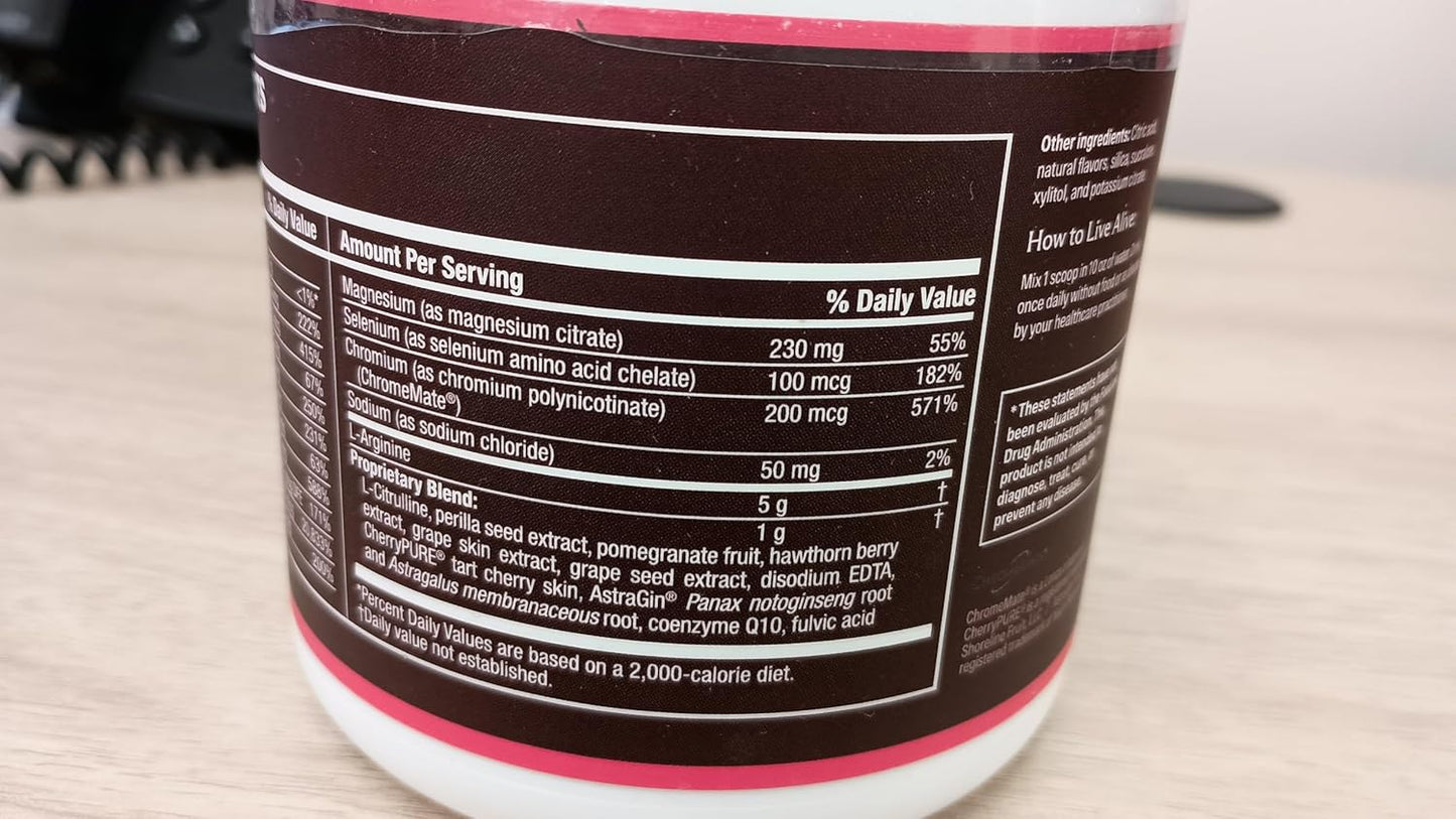 High Potency Nitric Oxide Supplement Powder with L Arginine and L Citrulline - Natural Cherry Flavor - 20 Servings