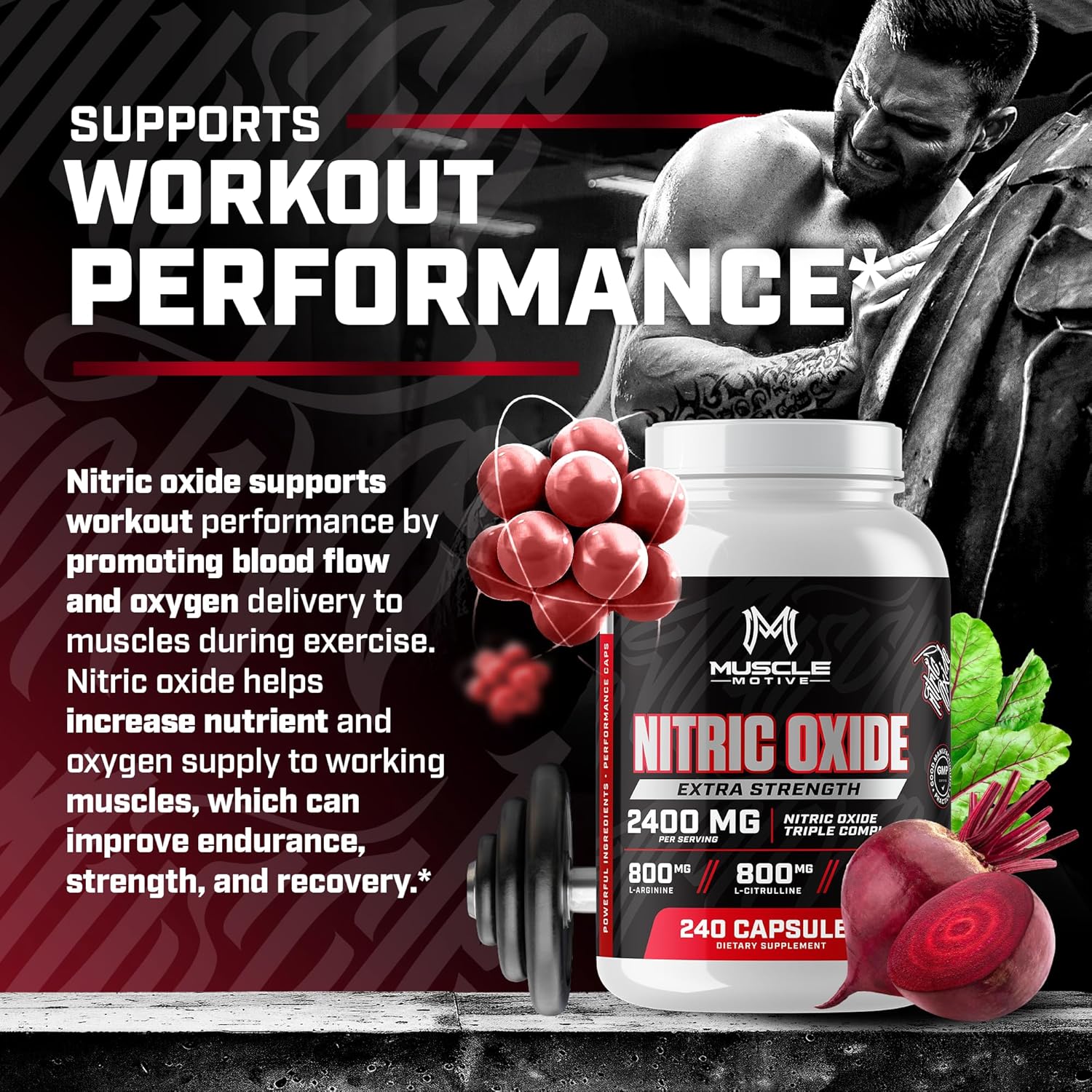 High Potency Nitric Oxide Supplement with L-Arginine, L-Citrulline, and Beet Root Extract - 240 Capsules