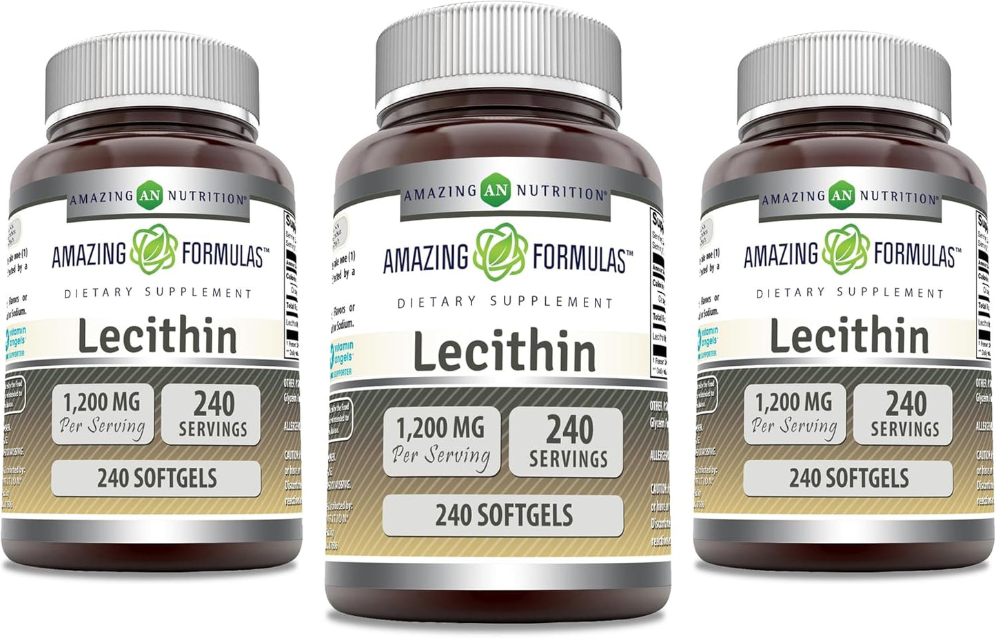 High Potency Non-GMO Lecithin 1200 mg Softgels Supplement - Gluten Free - 3 Pack (240 Count) by Amazing Nutrition Amazing Formulas