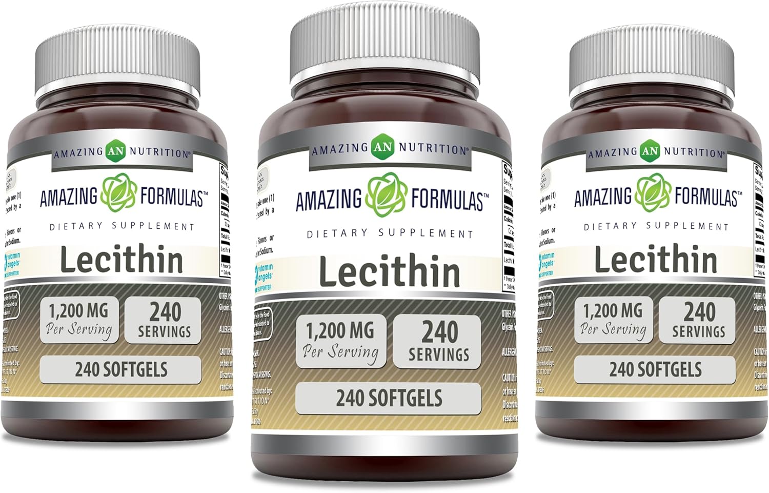 High Potency Non-GMO Lecithin 1200 mg Softgels Supplement - Gluten Free - 3 Pack (240 Count) by Amazing Nutrition Amazing Formulas