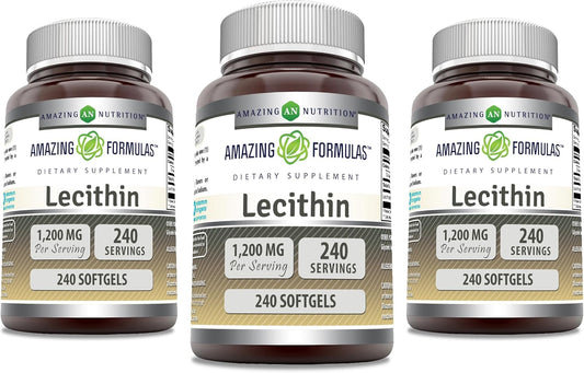 High Potency Non-GMO Lecithin 1200 mg Softgels Supplement - Gluten Free - 3 Pack (240 Count) by Amazing Nutrition Amazing Formulas