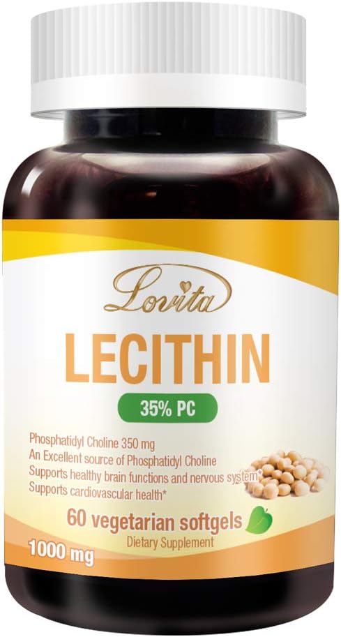 High-Potency Non-GMO Vegan Lecithin Supplements with 35% Phosphatidylcholine - 1000mg | 60 Softgels (1 Month Supply)