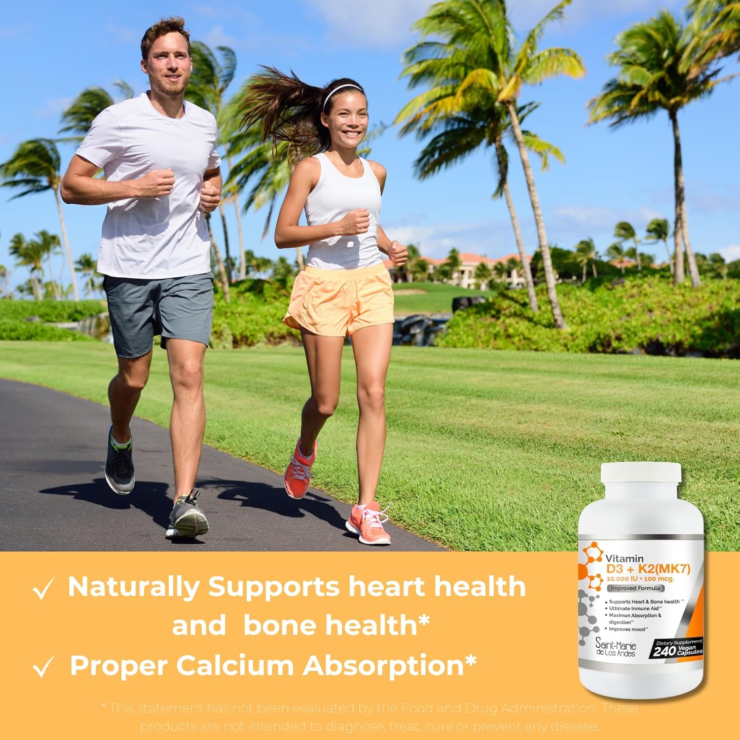 High Potency Non-GMO Vitamin D3 (10000 IU) + K2 (100 mcg) - 8 Months Supply for Optimal Health