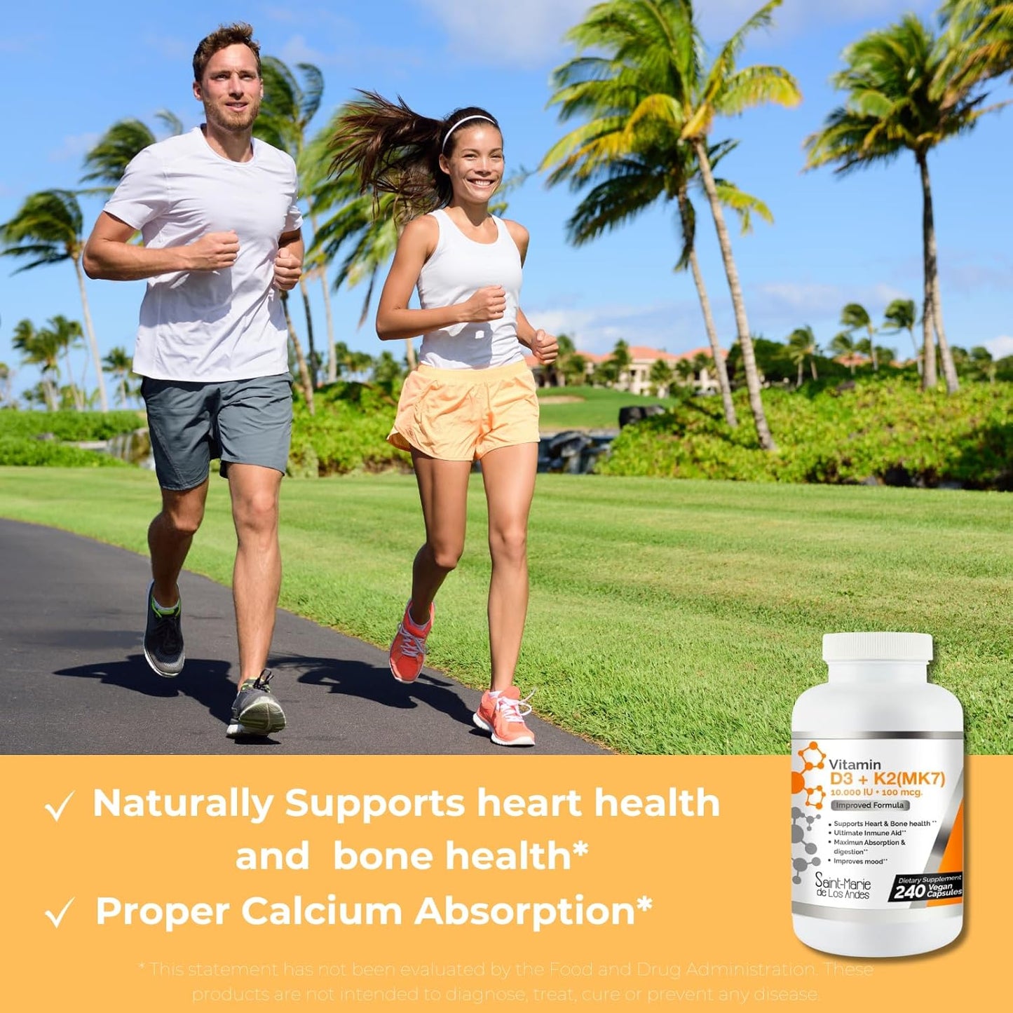 High Potency Non-GMO Vitamin D3 (10000 IU) + K2 (100 mcg) - 8 Months Supply for Optimal Health