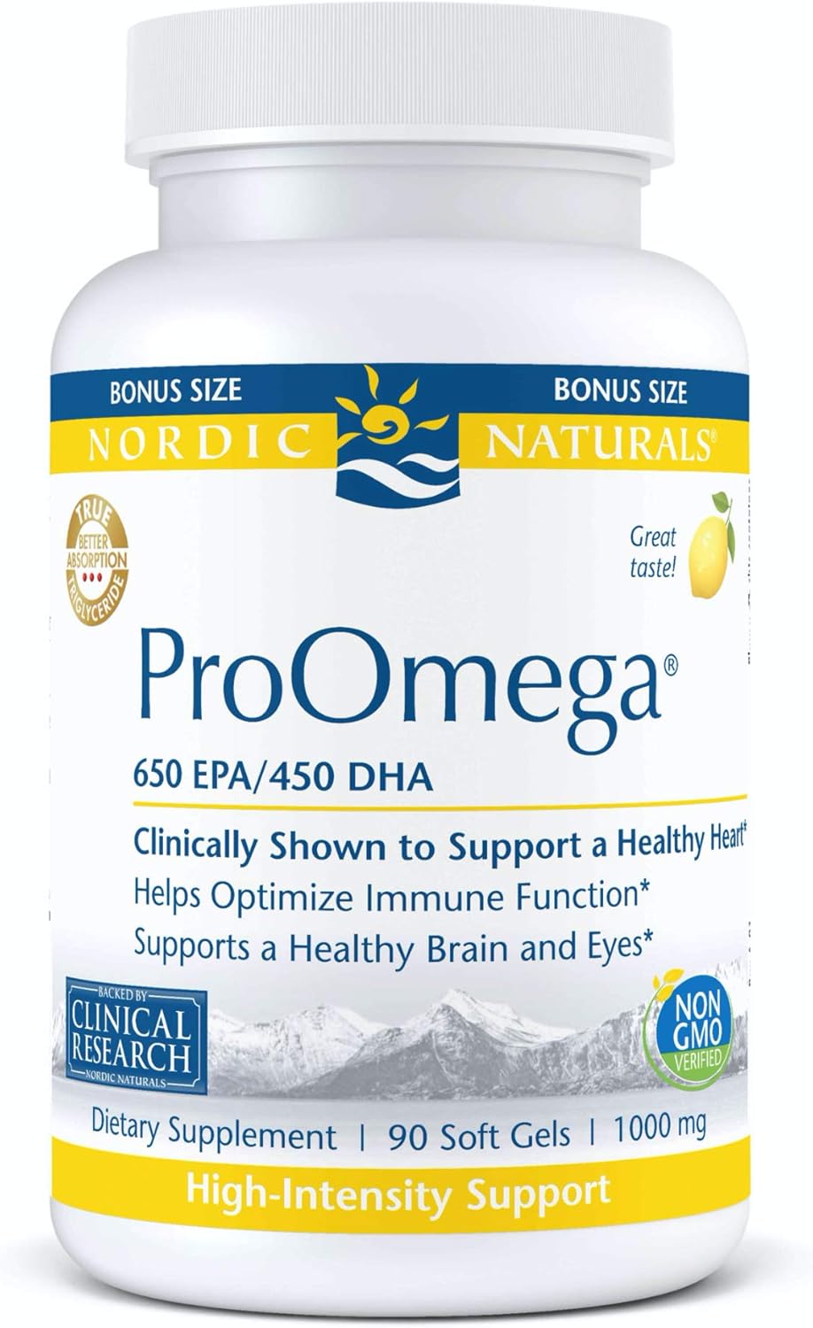 High-Potency Nordic Naturals ProOmega Lemon Flavor Fish Oil Soft Gels - 90 Count - 1280mg Omega-3 - EPA & DHA for Brain, Eye, Heart, & Immune Health - Non-GMO - 45 Servings