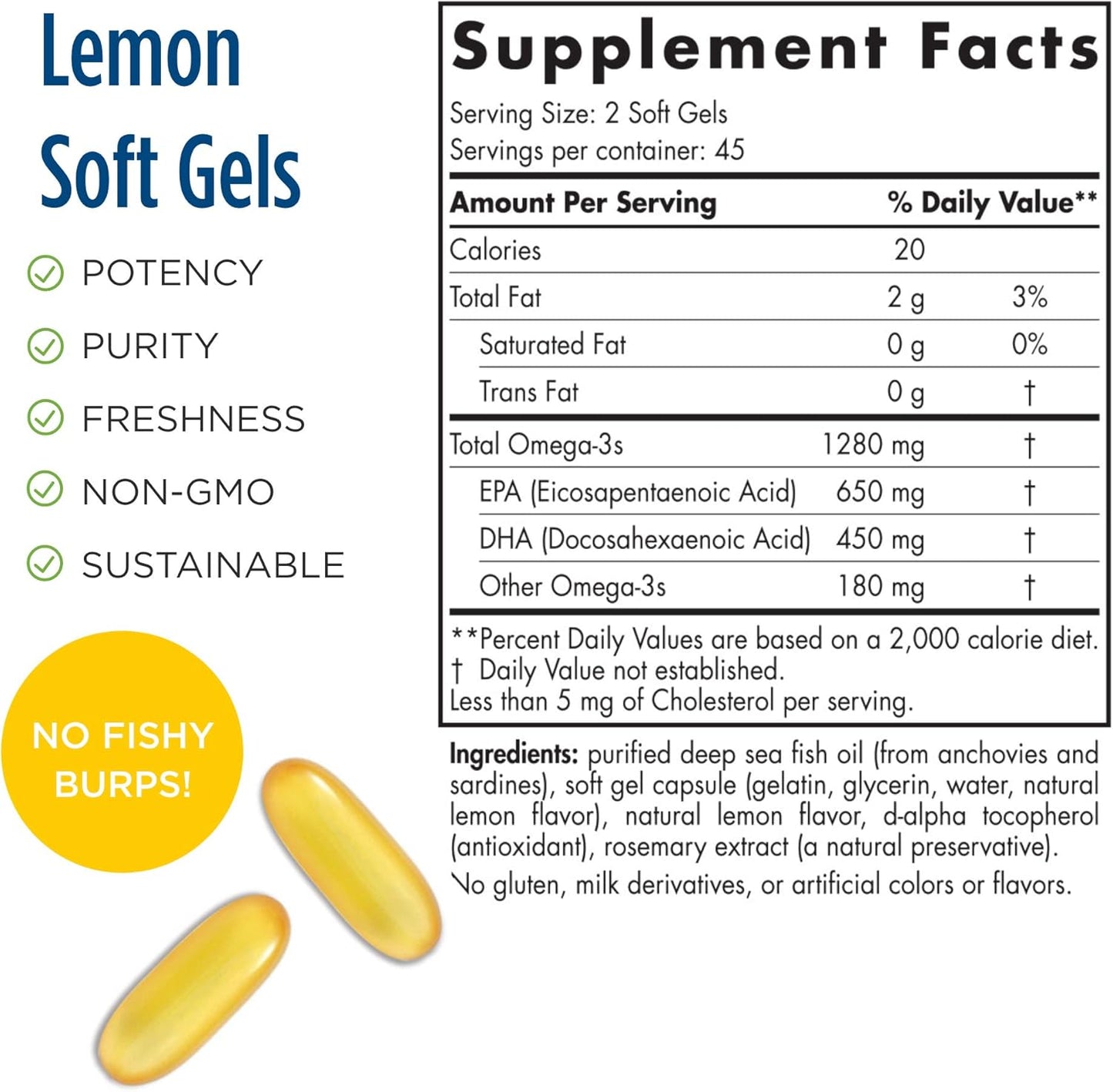 High-Potency Nordic Naturals ProOmega Lemon Flavor Fish Oil Soft Gels - 90 Count - 1280mg Omega-3 - EPA & DHA for Brain, Eye, Heart, & Immune Health - Non-GMO - 45 Servings