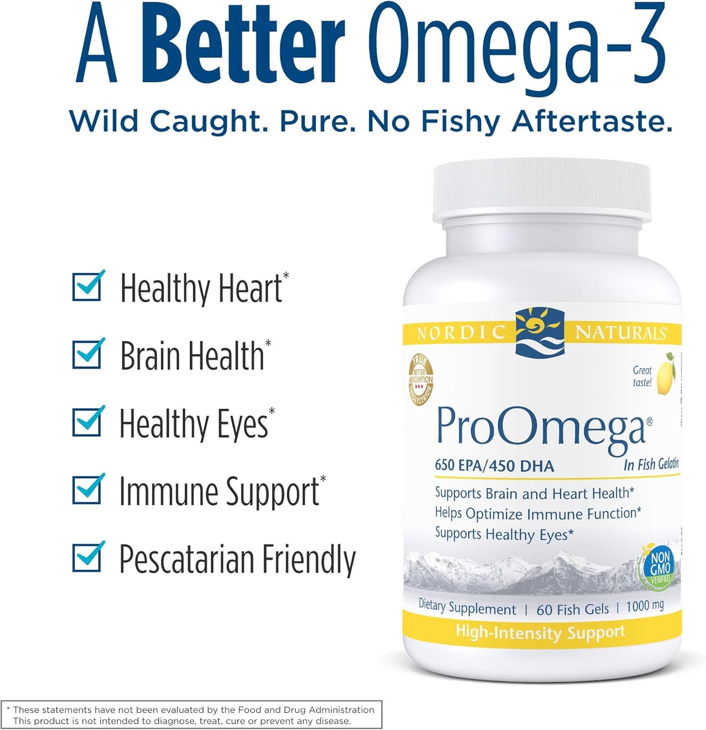 High Potency Nordic Naturals ProOmega Lemon Flavored Fish Oil Soft Gels - 60 Count - 1280mg Omega-3 - Supports Brain, Eye, Heart, & Immune Health - Non-GMO - 30 Servings