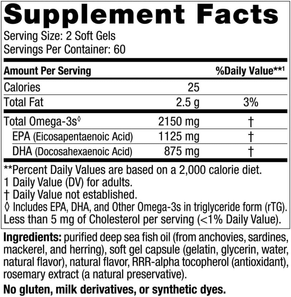 High-Potency Nordic-Naturals Ultimate Omega 2X Softgels, Lemon Flavor - 120 Count - 2150mg Omega-3 - Brain & Heart Health Support - Non-GMO Fish Oil
