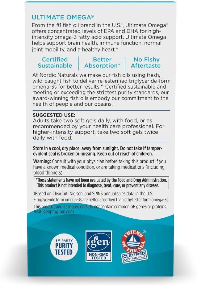 High-Potency Nordic Naturals Ultimate Omega Lemon Fish Oil Soft Gels - 210 Count - 1280mg Omega-3 - Promotes Brain & Heart Health - Non-GMO - 105 Servings