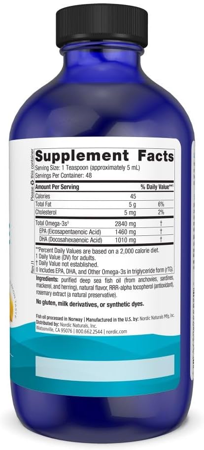 High-Potency Nordic Naturals Ultimate Omega Liquid Fish Oil Supplement - Lemon Flavor - 8 oz - 2840 mg Omega-3 - Promotes Brain & Heart Health - Non-GMO - 48 Servings