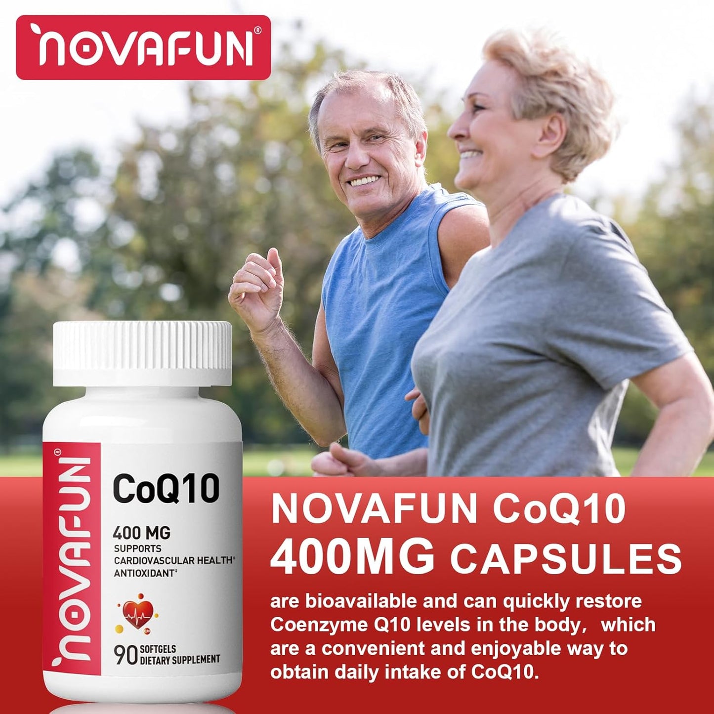 High Potency Novafun CoQ10 Softgels 400mg - Heart Health & Antioxidant Support - 90 Count - Energy Boosting Supplement