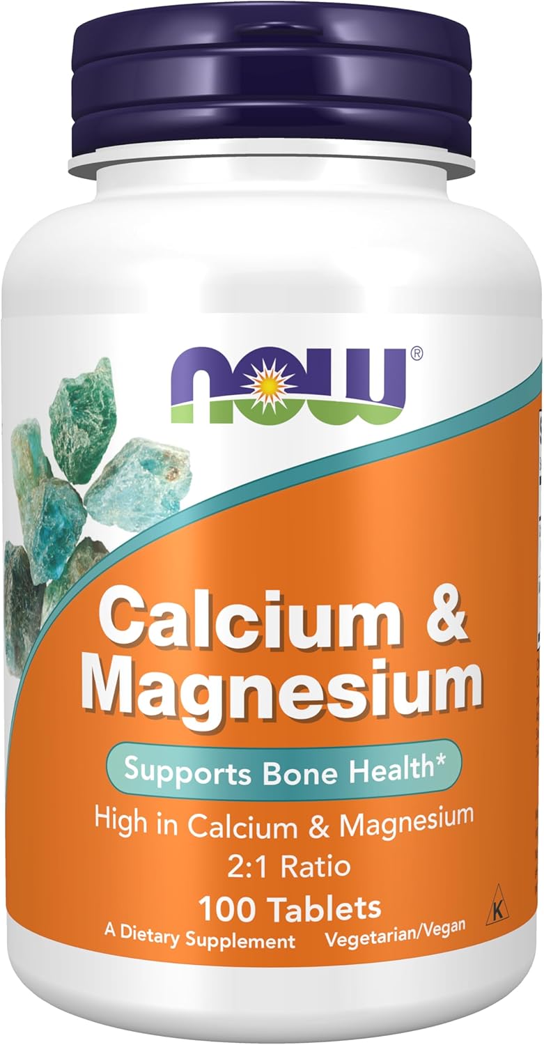 High Potency NOW Foods Calcium & Magnesium Supplement for Bone Health - 2:1 Ratio, 100 Tablets