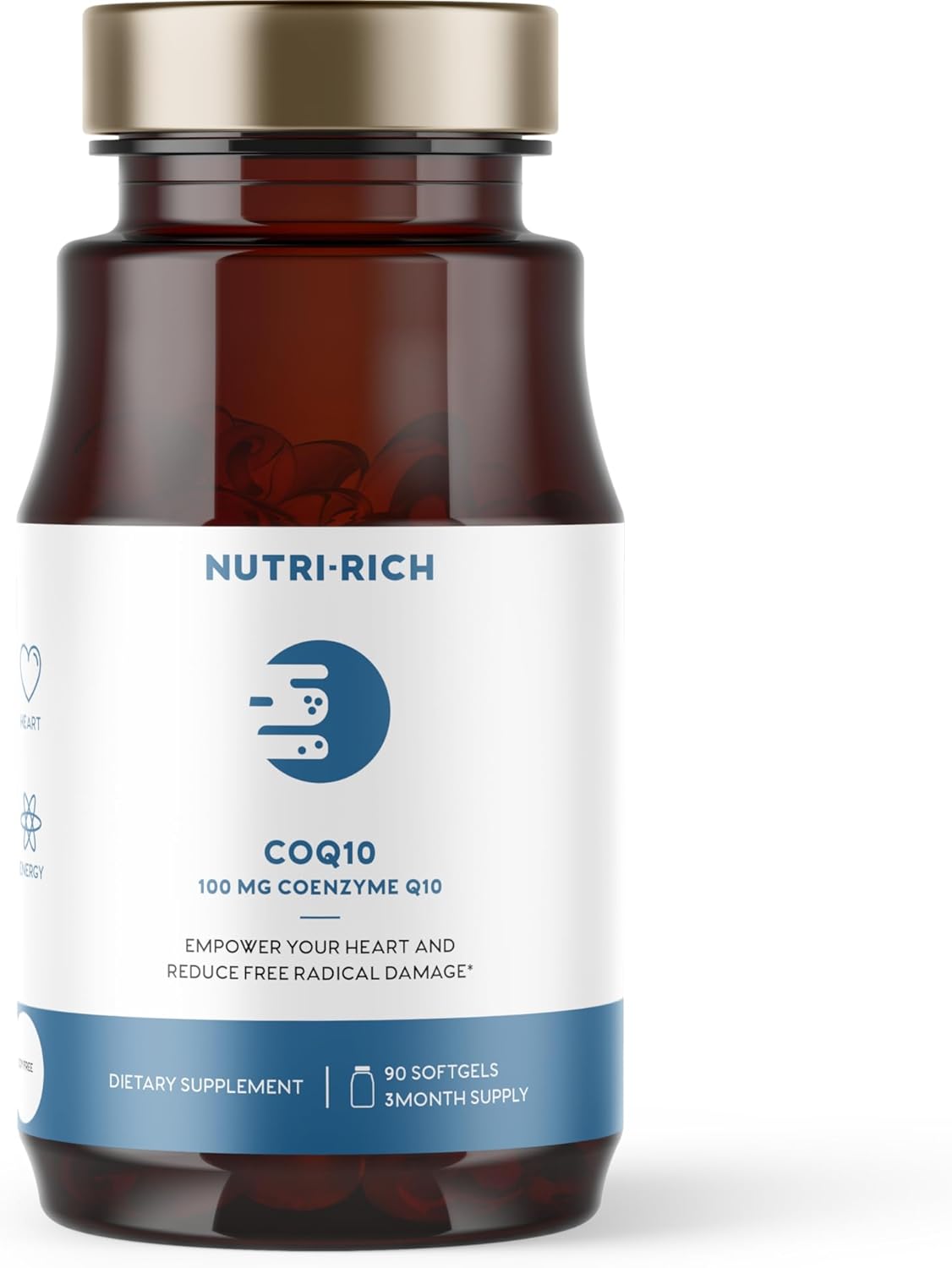 High Potency Nutri-Rich CoQ10 100mg Softgels - Heart Health & Energy Support, Antioxidant for Aging & Statin Users - 3 Month Supply