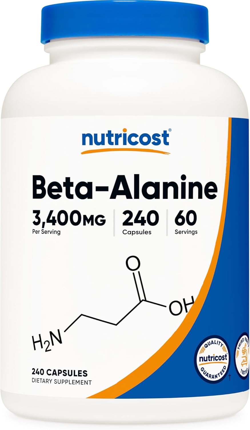 High Potency Nutricost Beta-Alanine Capsules - 240 Capsules, Gluten Free & Non-GMO - 850mg Per Capsule - 60 Servings
