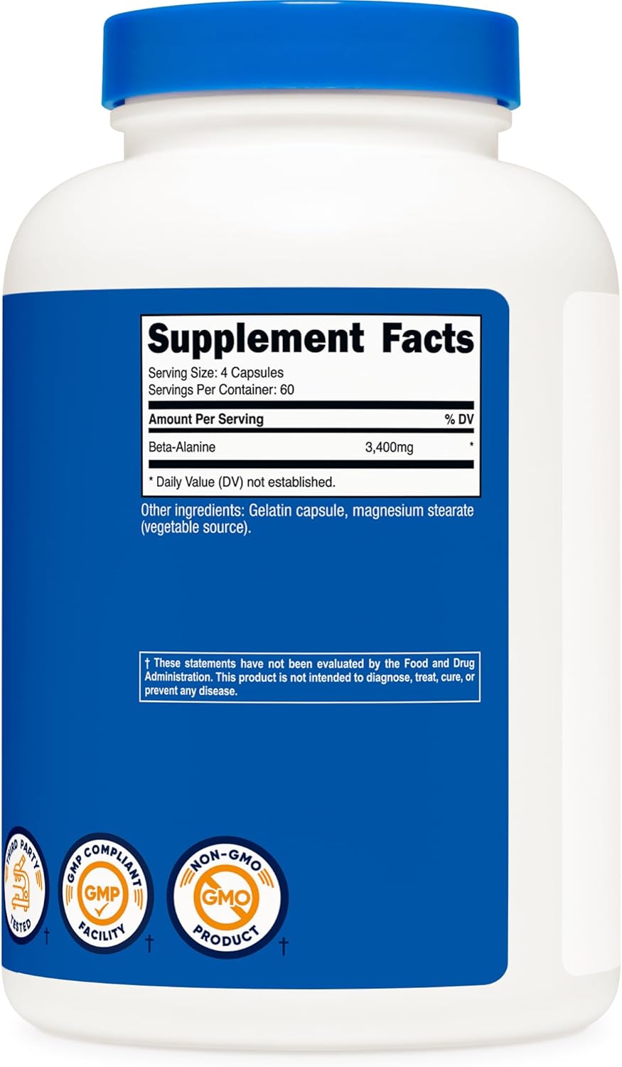 High Potency Nutricost Beta-Alanine Capsules - 240 Capsules, Gluten Free & Non-GMO - 850mg Per Capsule - 60 Servings