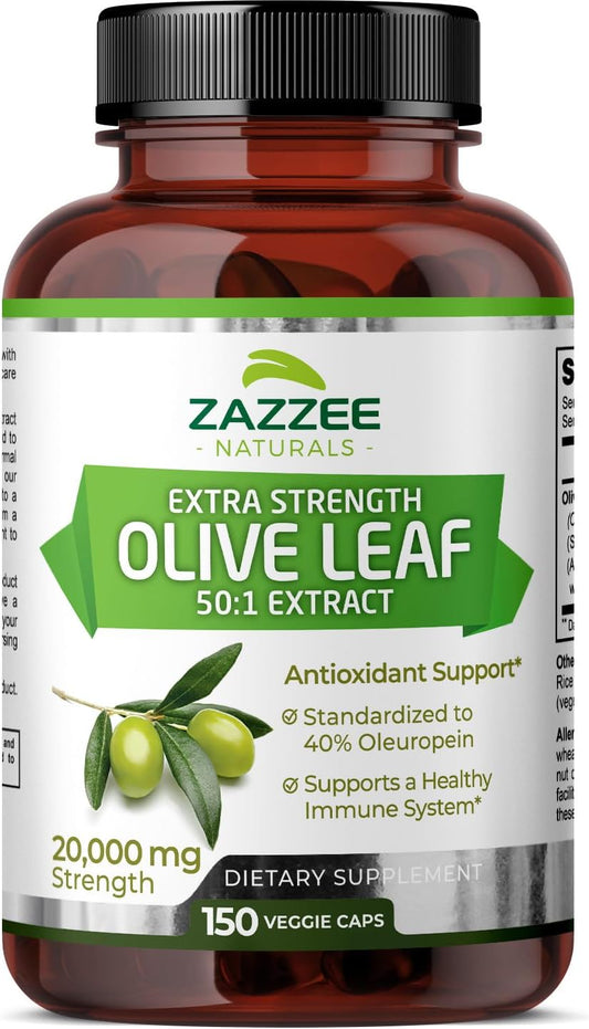 High Potency Olive Leaf Extract - 20,000mg, 40% Oleuropein, 150 Vegan Capsules, 5 Month Supply - Non-GMO, Vegetarian, All-Natural