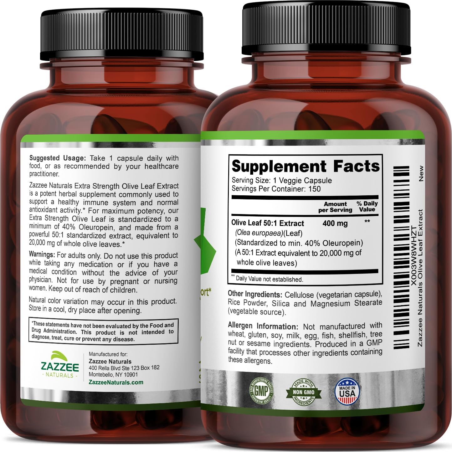 High Potency Olive Leaf Extract - 20,000mg, 40% Oleuropein, 150 Vegan Capsules, 5 Month Supply - Non-GMO, Vegetarian, All-Natural