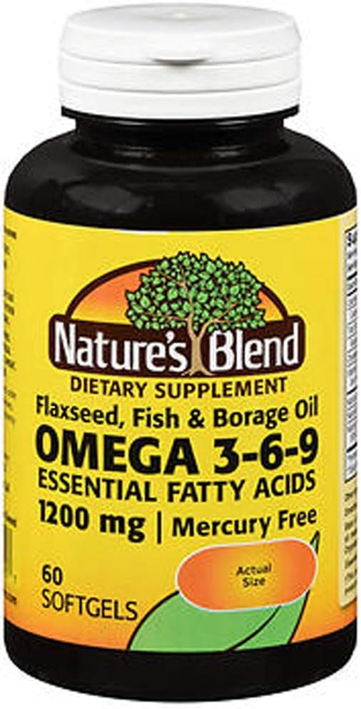 High Potency Omega 3-6-9 Softgels - 1200mg, 60 Count - Natural Blend for Heart Health and Wellness