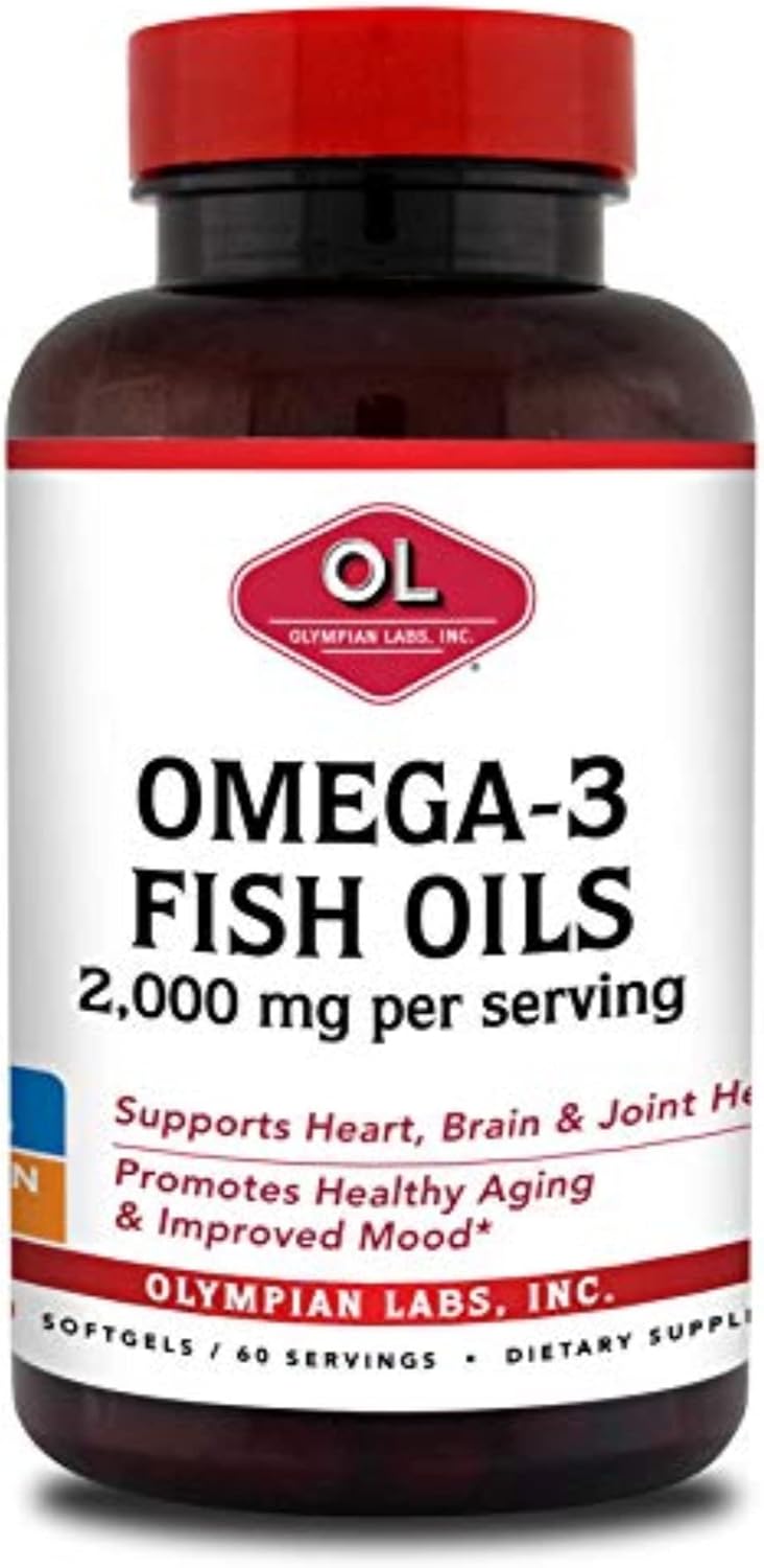 High-Potency Omega-3 Fish Oil Capsules for Brain & Heart Health - 120 Count (73 Servings), 2000mg