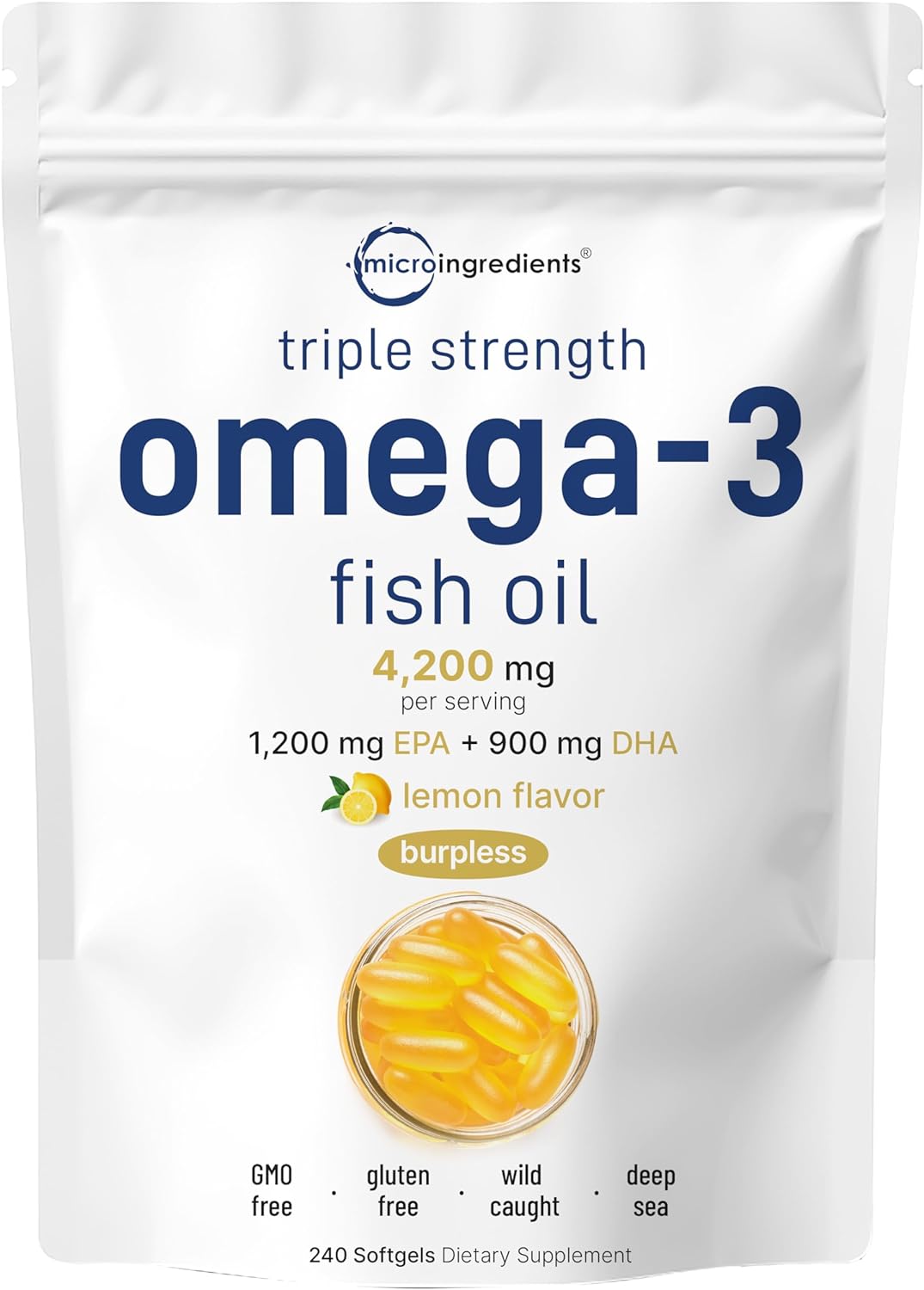 High Potency Omega 3 Fish Oil & Cod Liver Oil Supplements, 360 Softgels, Lemon Flavored, Wild Caught Arctic Fish, Triple Strength Formula