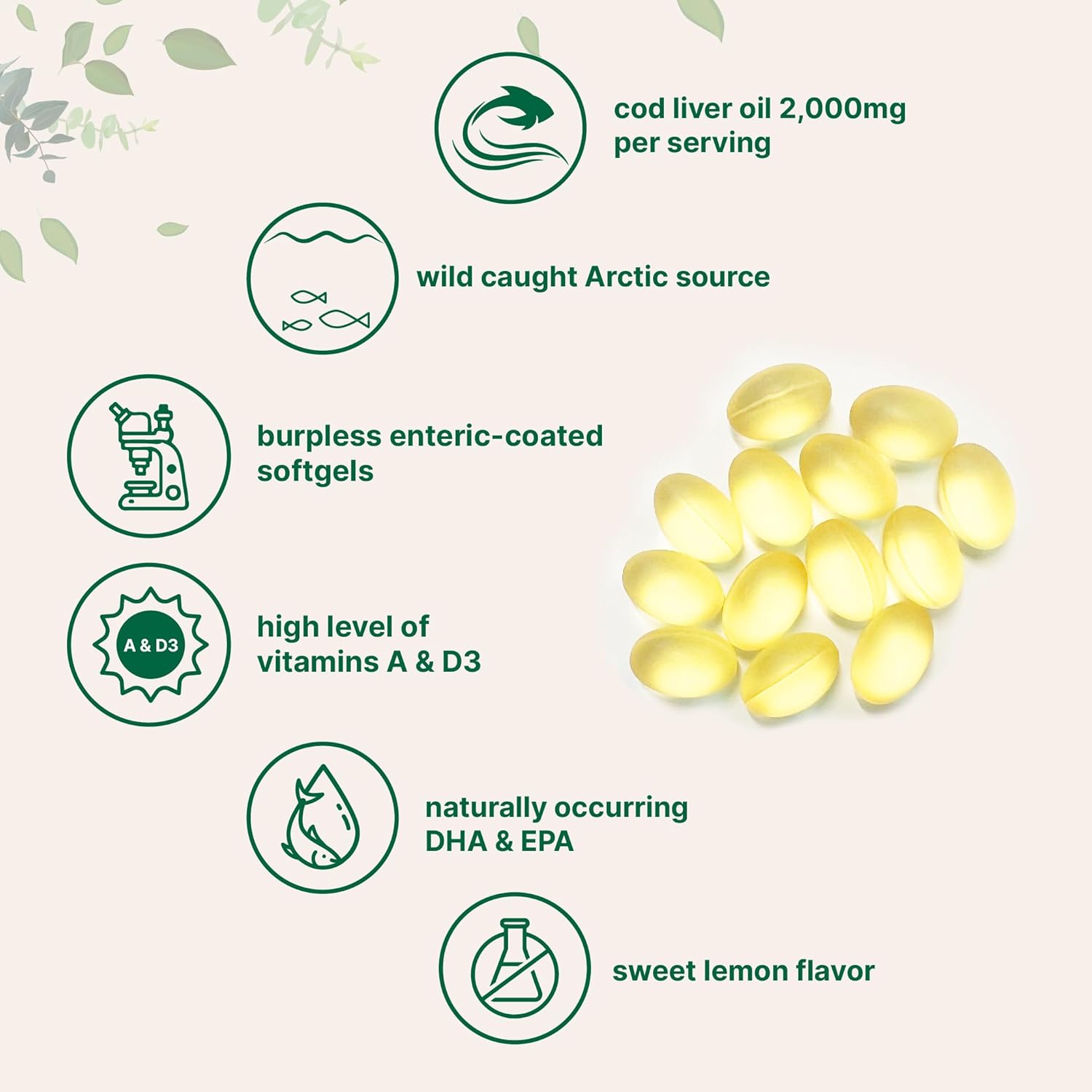 High Potency Omega 3 Fish Oil & Cod Liver Oil Supplements, 360 Softgels, Lemon Flavored, Wild Caught Arctic Fish, Triple Strength Formula