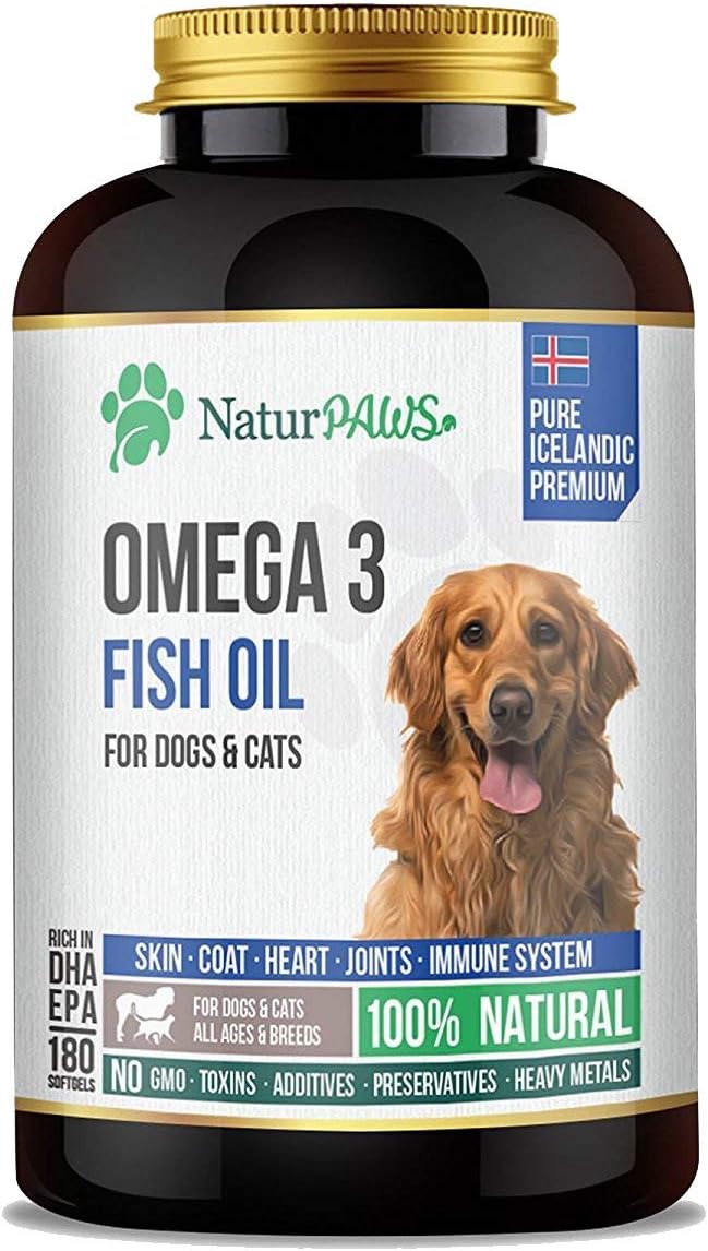 High Potency Omega 3 Fish Oil for Dogs and Cats - 1000mg DHA and EPA - Healthy Coat, Skin, Heart, Immune System - 180 Softgels