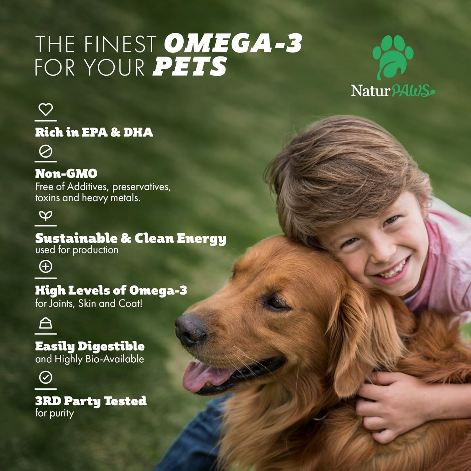High Potency Omega 3 Fish Oil for Dogs and Cats - 1000mg DHA and EPA - Healthy Coat, Skin, Heart, Immune System - 180 Softgels