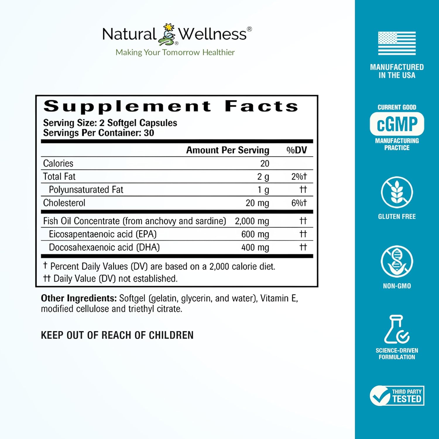 High Potency Omega-3 Fish Oil Softgels for Heart, Brain, and Joint Health - 60 Enteric-Coated Capsules